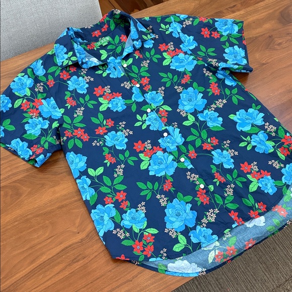 J.Crew Cotton Poplin Short Sleeve Button Up Shirt blue peony print Size Small - Picture 5 of 9